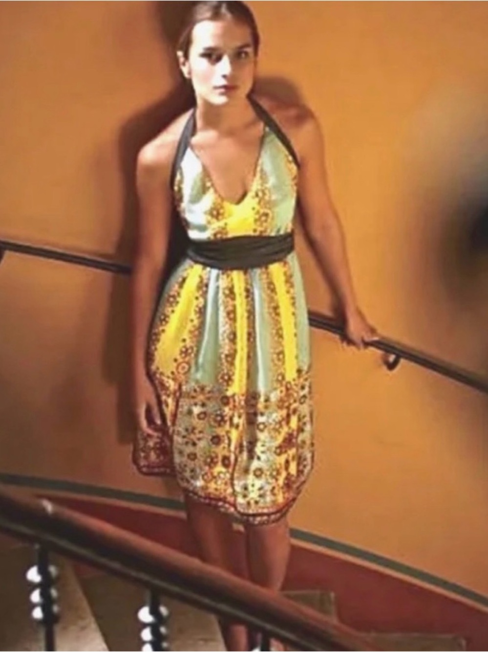 Moulinette Soeurs for Anthropologie Yello Silk Halter Dress